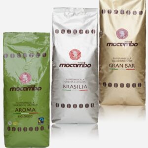 Ein Paket mit der Kaffeemischung Brasile, Biologico und Gran Bar - jeweils 250 Gramm - von der Marke Drago Mocambo Caffe